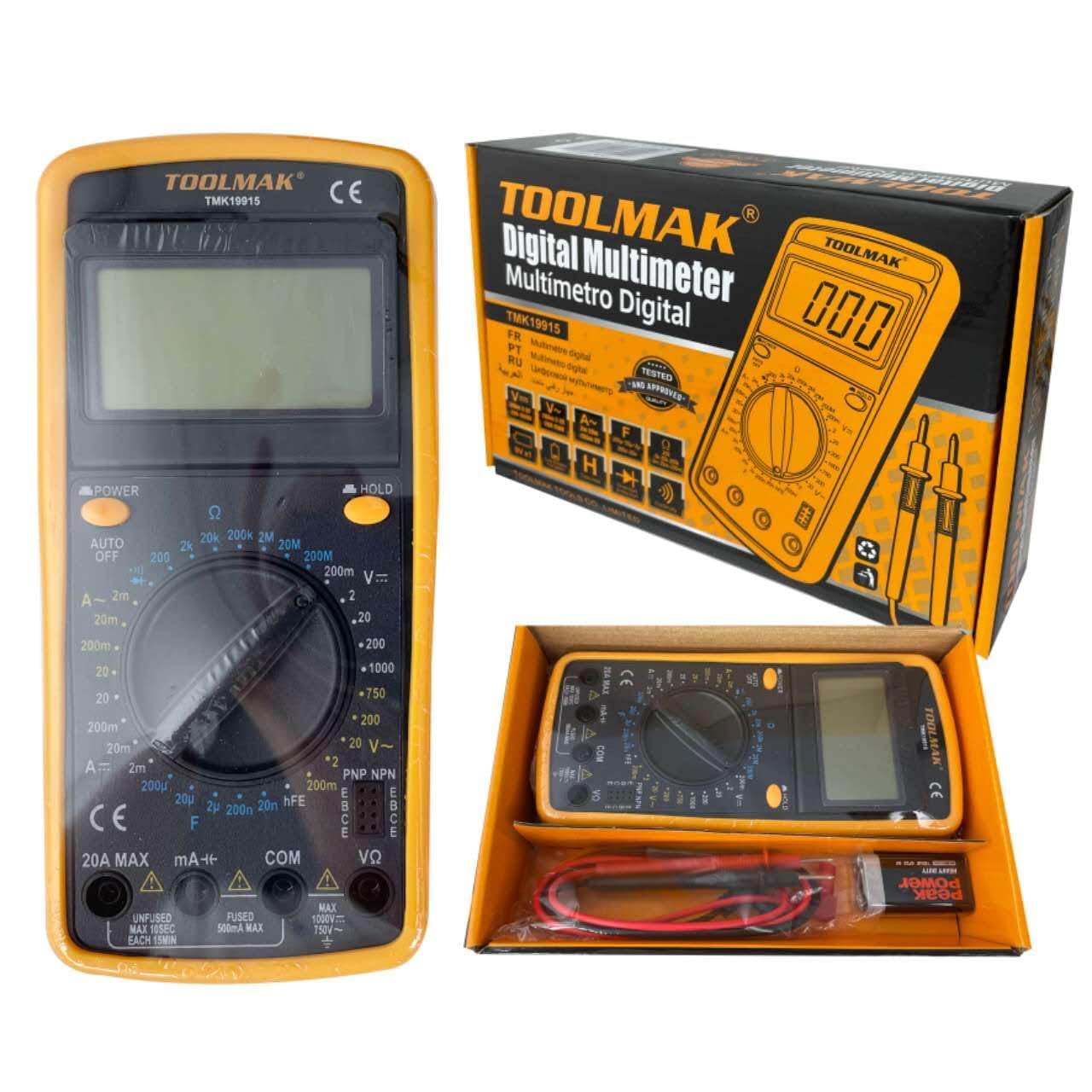 Multimetro Digitale TOOLMAK AC/DC con Capacimetro, Puntali e Batteria