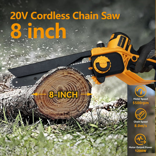 TOOLMAK - Motosega a Batteria20V,Motore Brushless,Lunghezza Lame 8 ",1100W,5500RPM,Sega Elettrica Senza Fili al Litio,per Potatura Alberi e GiardinoHMK22189(8")