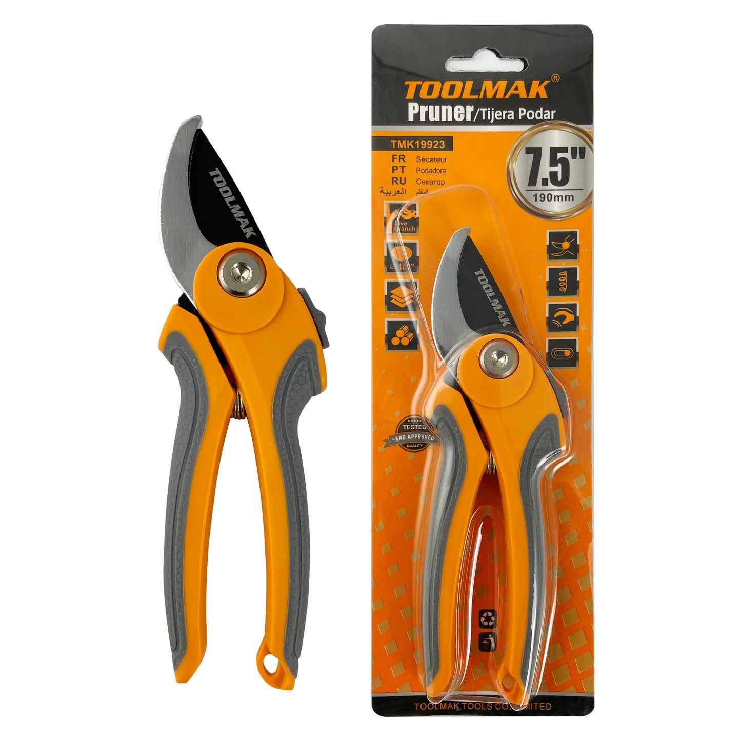 Forbice da Potatura TOOLMAK 190 mm, Taglio fino a 12 mm, Manico Ergonomico