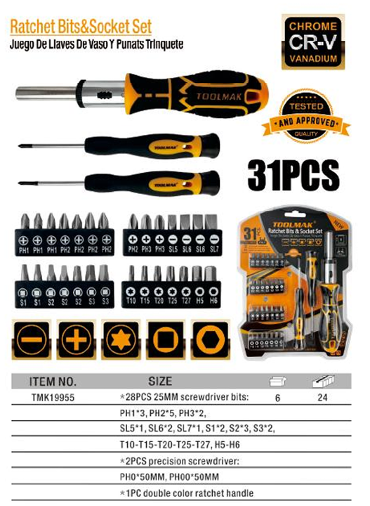 31PCS Ratchet bits & socket set/Set di cricchetti e bussole 31PCS-TMK19955