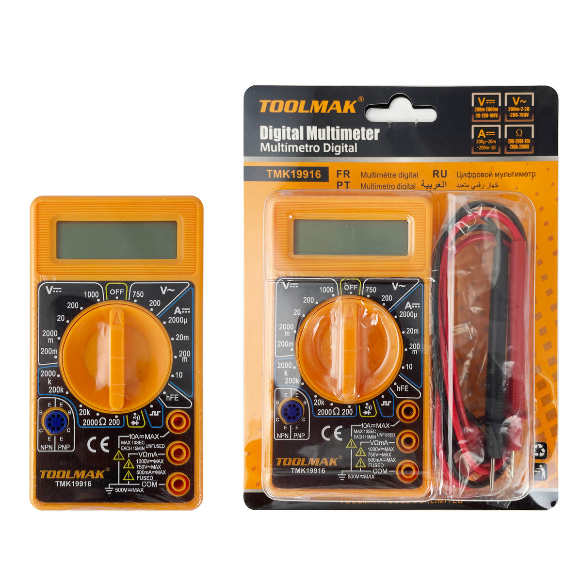 Multimetro Digitale TOOLMAK con Puntali, Tester AC/DC fino a 1000V e 10A