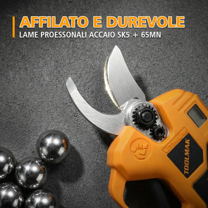 TOOLMAK Forbici Elettriche da Potatura 20V Brushless, 40 mm, Cesoia a Batteria Professionale per Frutteto, Fattoria e giardinaggio