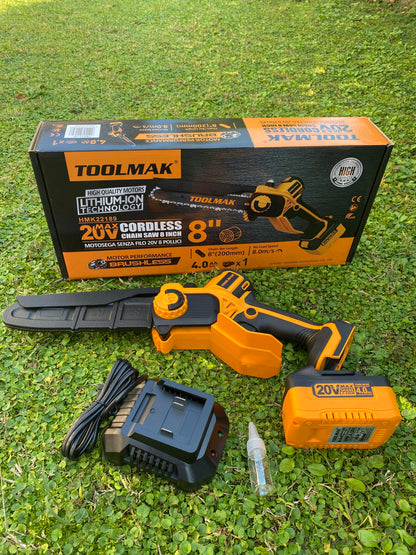 TOOLMAK - Motosega a Batteria20V,Motore Brushless,Lunghezza Lame 8 "，1100W,5500RPM,Sega Elettrica Senza Fili al Litio,per Potatura Alberi e GiardinoHMK22189(8")