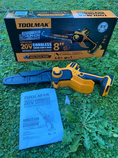 TOOLMAK - Motosega a Batteria20V,Motore Brushless,Lunghezza Lame 8 "，1100W,5500RPM,Sega Elettrica Senza Fili al Litio,per Potatura Alberi e GiardinoHMK22189(8")
