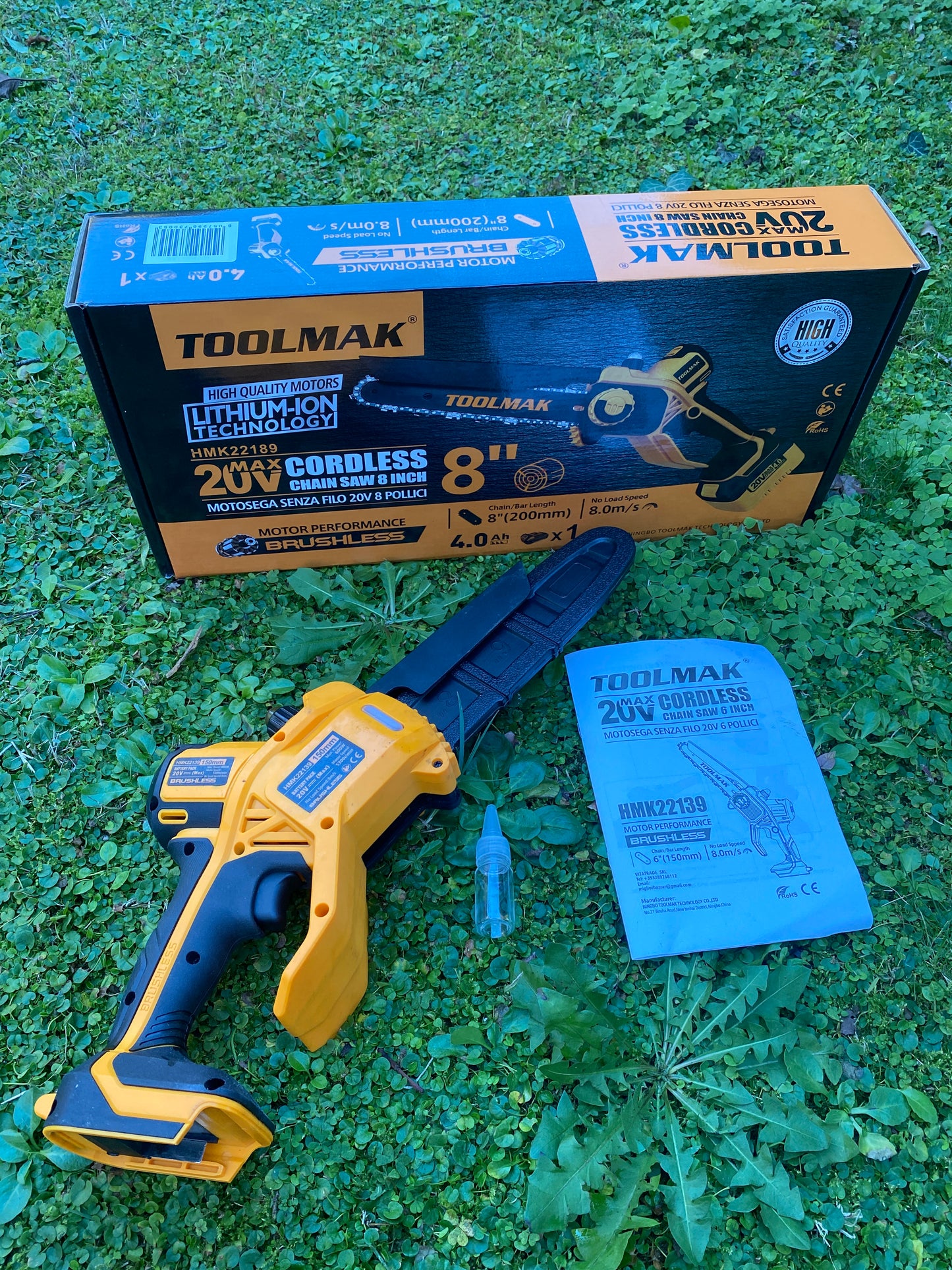 TOOLMAK - Motosega a Batteria 20V, Motore Brushless,Lunghezz 6 "Pollici ，1100w,5500RPM, Sega Elettrica Senza Fili al Litio,per potatura Alberi e Giardino- HMK22139（6")