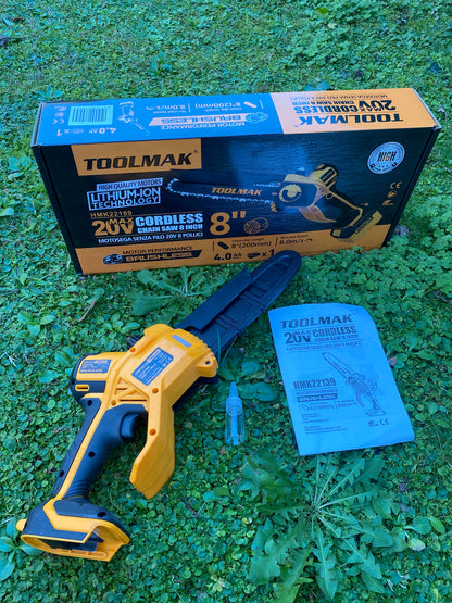 TOOLMAK - Motosega a Batteria 20V, Motore Brushless,Lunghezz 6 "Pollici ，1100w,5500RPM, Sega Elettrica Senza Fili al Litio,per potatura Alberi e Giardino- HMK22139（6")