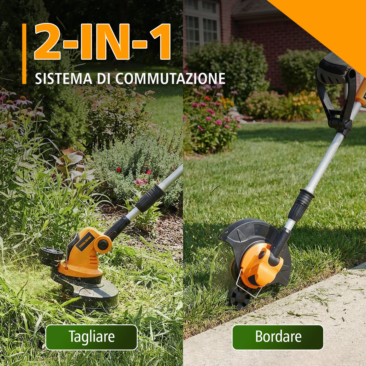 TOOLMAK Tagliabordi a Batteria 20V 4,0 Ah, Decespugliatore Elettrico Portatile per Giardino e Prato, Diametro Taglio 26 cm