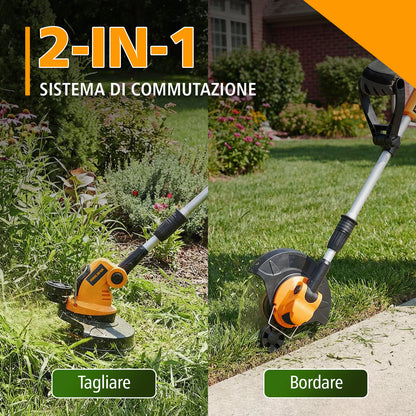 TOOLMAK Tagliabordi a Batteria 20V 4,0 Ah, Decespugliatore Elettrico Portatile per Giardino e Prato, Diametro Taglio 26 cm