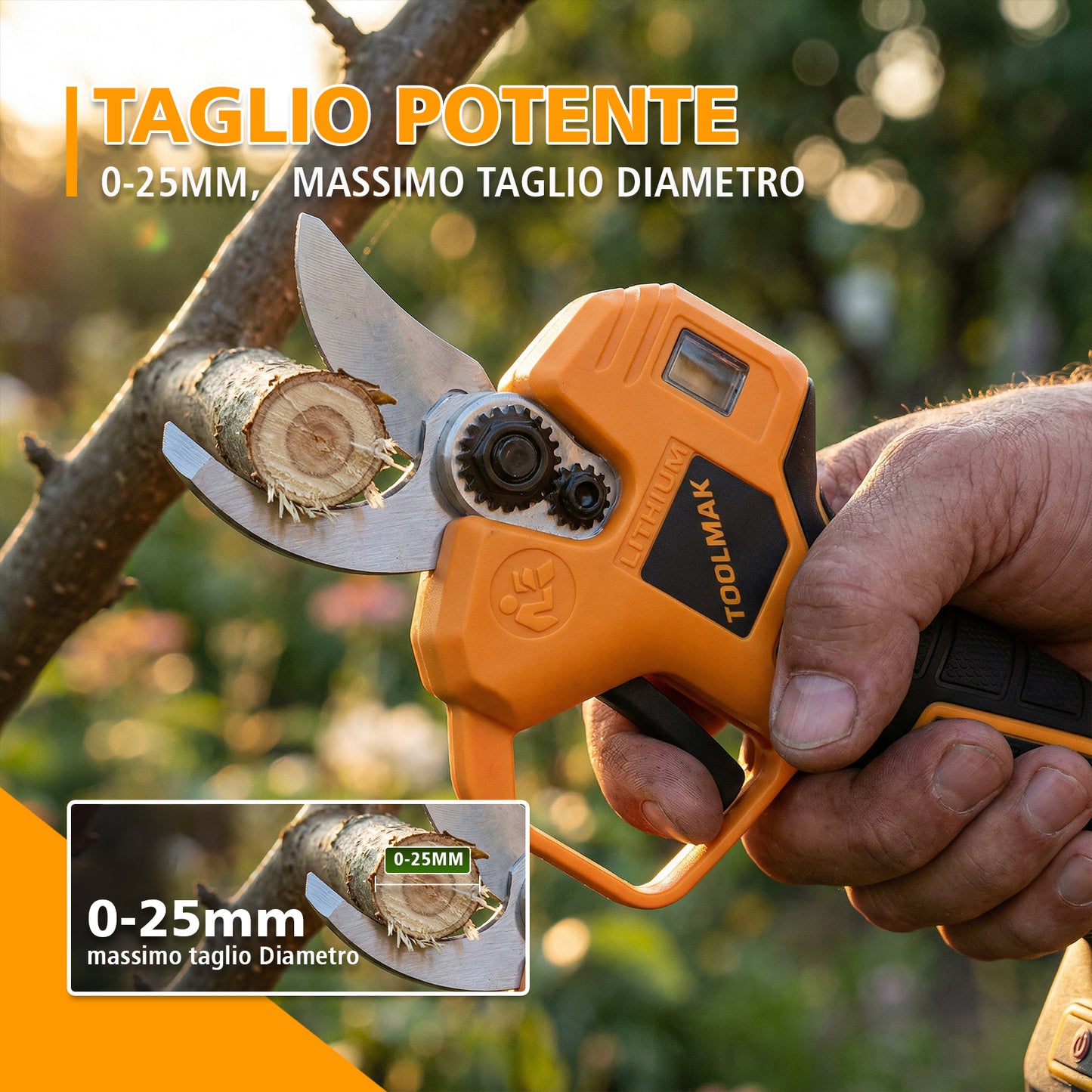 TOOLMAK Forbici Elettriche da Potatura 20V Brushless, 40 mm, Cesoia a Batteria Professionale per Frutteto, Fattoria e giardinaggio