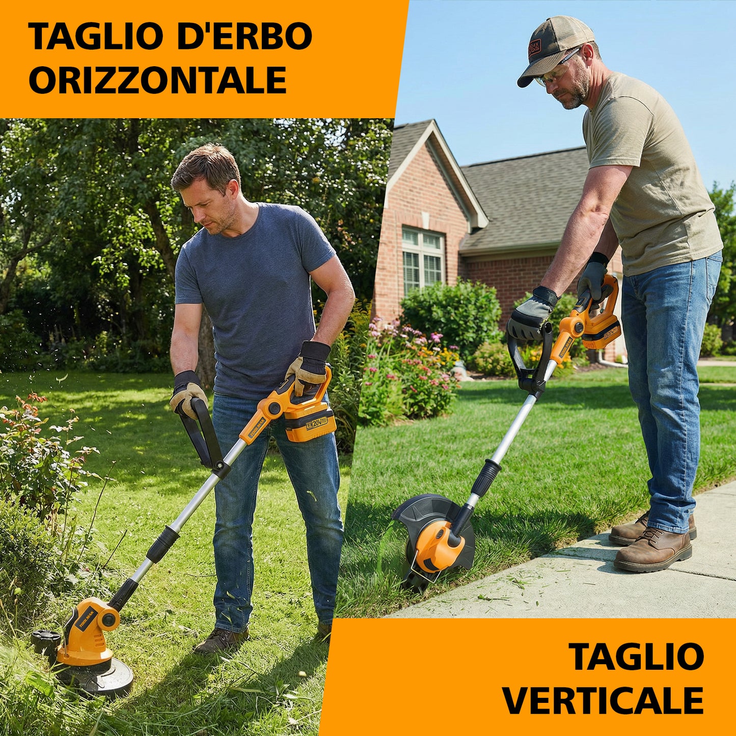 TOOLMAK Tagliabordi a Batteria 20V 4,0 Ah, Decespugliatore Elettrico Portatile per Giardino e Prato, Diametro Taglio 26 cm
