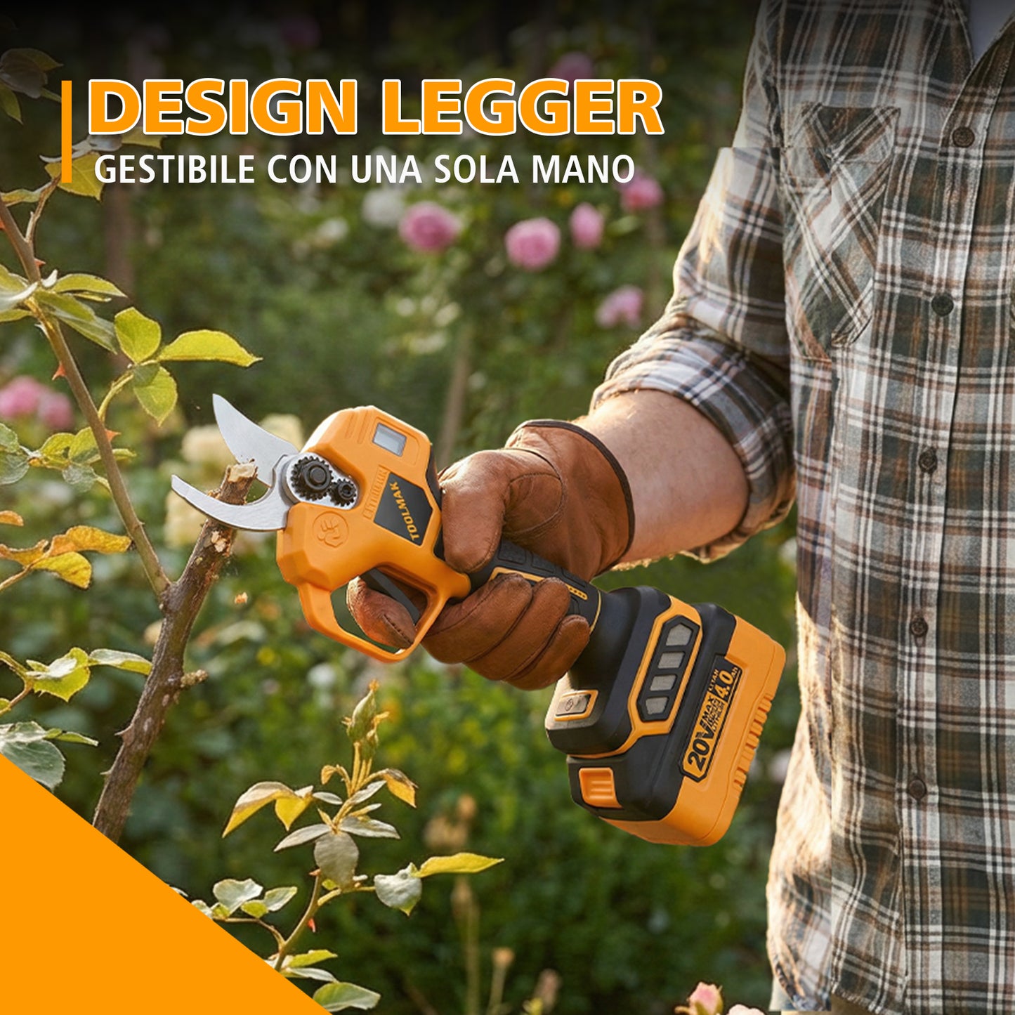 TOOLMAK Forbici Elettriche da Potatura 20V Brushless, 40 mm, Cesoia a Batteria Professionale per Frutteto, Fattoria e giardinaggio