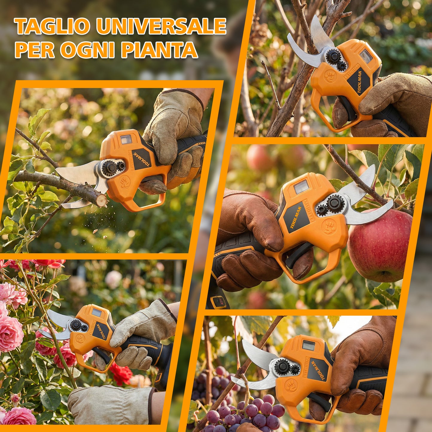 TOOLMAK Forbici Elettriche da Potatura 20V Brushless, 40 mm, Cesoia a Batteria Professionale per Frutteto, Fattoria e giardinaggio