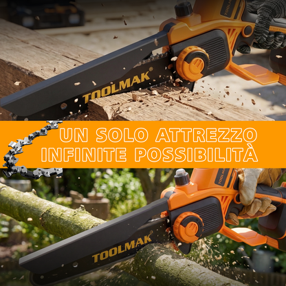 TOOLMAK Motosega a Batteria 20V Brushless 6/8 Pollici, Senza Fili con Motore Senza Spazzole, Velocità Variabile, Ideale per Potatura Alberi e Taglio Legna, con Pompetta Olio