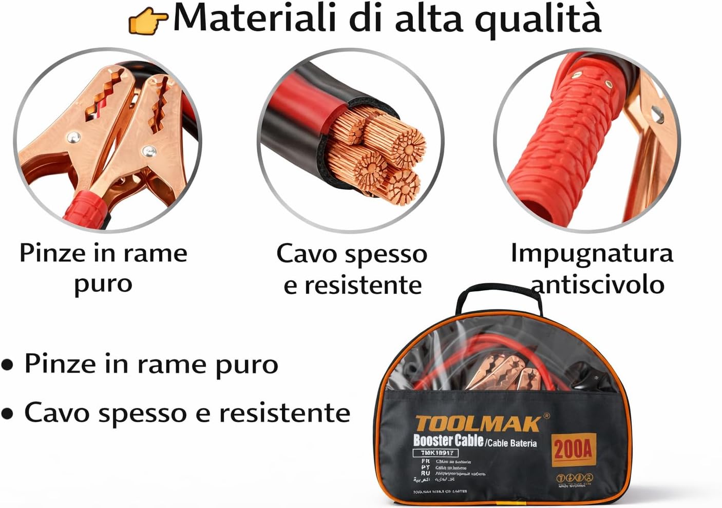 Cavi Avviamento Batteria Auto 200A/300A/400A/600A 2,5 m – Morsetti Isolati – Per Auto, Moto, Furgoni