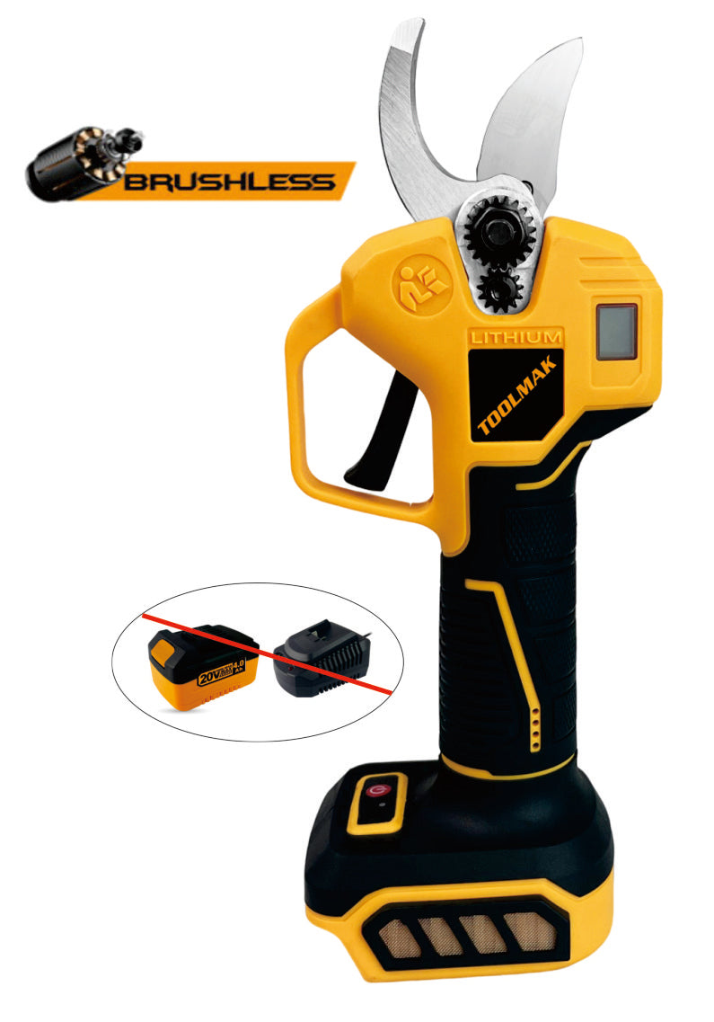 TOOLMAK -forbici da potatura Elettriche professionali a batteria al litio20V 4.0Ah - Motore brushless, Lama SK5affiliate，aperture 40 mm，taglio Max 25mm ,con caricabatteria-MK22134