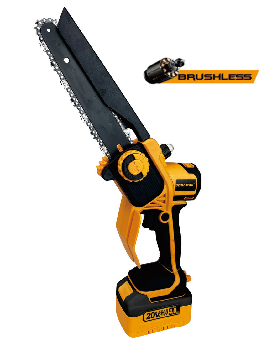 TOOLMAK - Motosega a Batteria 20V, Motore Brushless,Lunghezz 6 "Pollici ，1100w,5500RPM, Sega Elettrica Senza Fili al Litio,per potatura Alberi e Giardino- HMK22139（6")