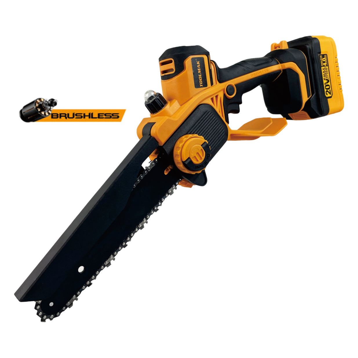 TOOLMAK - Motosega a Batteria 20V, Motore Brushless,Lunghezz 6 "Pollici ，1100w,5500RPM, Sega Elettrica Senza Fili al Litio,per potatura Alberi e Giardino- HMK22139（6")