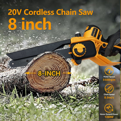 TOOLMAK - Motosega a Batteria20V,Motore Brushless,Lunghezza Lame 8 "，1100W,5500RPM,Sega Elettrica Senza Fili al Litio,per Potatura Alberi e GiardinoHMK22189(8")