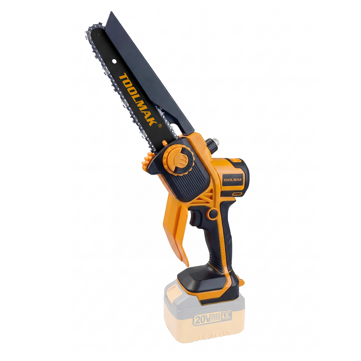 TOOLMAK Motosega a Batteria 20V Brushless 6/8 Pollici, Senza Fili con Motore Senza Spazzole, Velocità Variabile, Ideale per Potatura Alberi e Taglio Legna, con Pompetta Olio