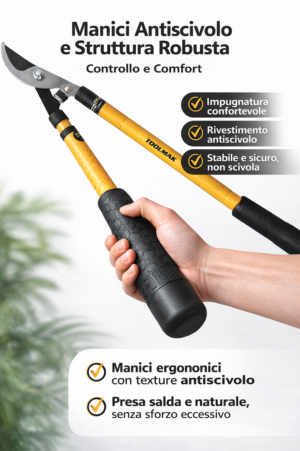 Troncarami Telescopico da 610–930 mm, Forbici Potatura Professionali con Manico Allungabile, Lama in Acciaio, Ideale per Alberi, Siepi e Rami Spessi
